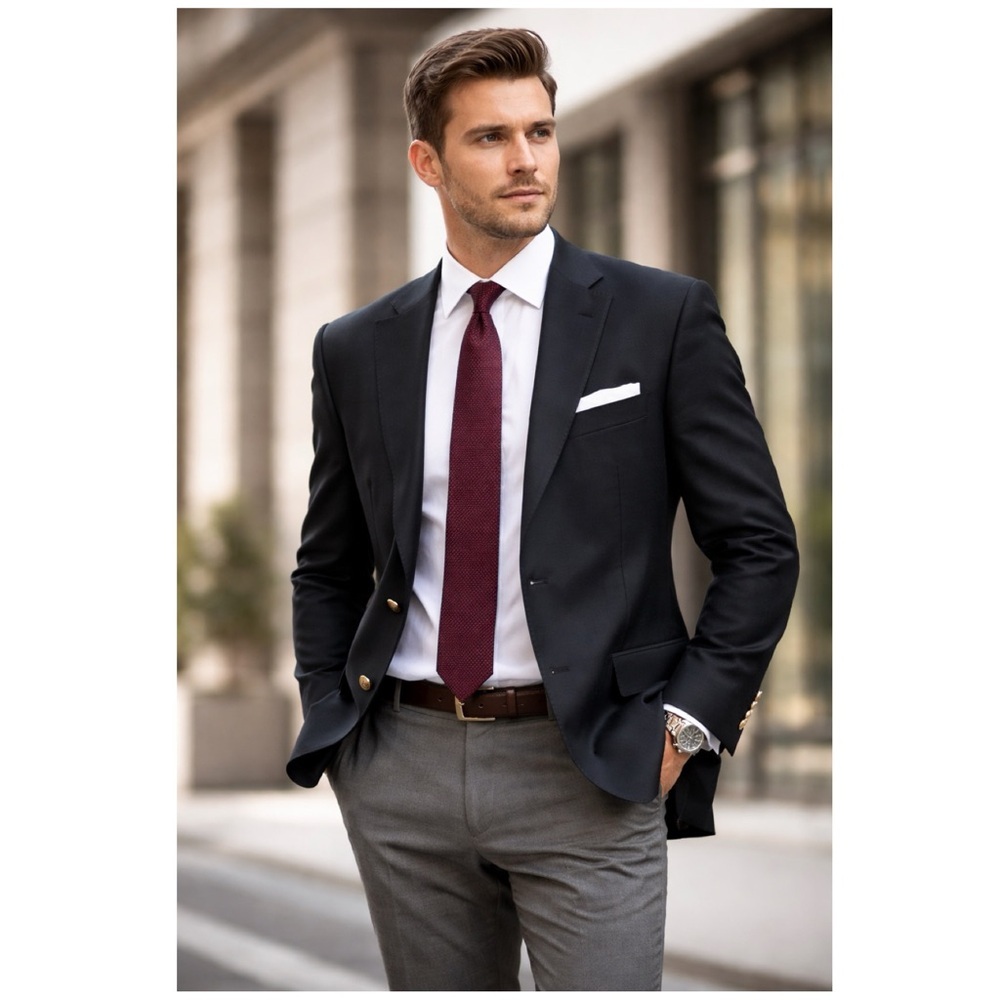 JOSEPH & FEISS $225 Executive Fit Black Wool Bld 2 Gold Button Sport Coat Sz 50